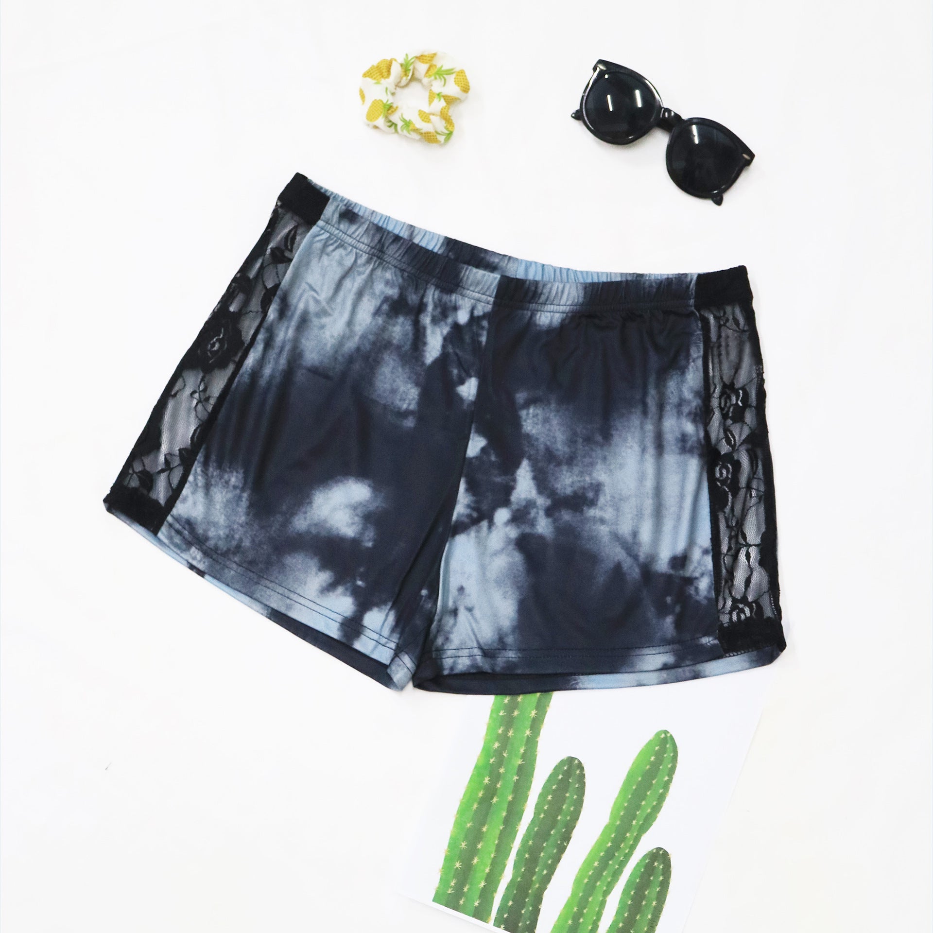 Damen lässiges Cropped T-Shirt mit Wolkenmuster R&B