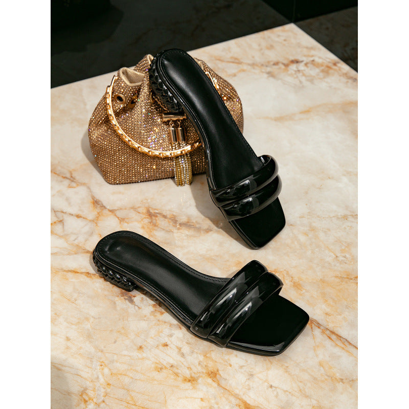 Damen Elegante mules mit breiten Riemen und trendigem Blockabsatz R&B