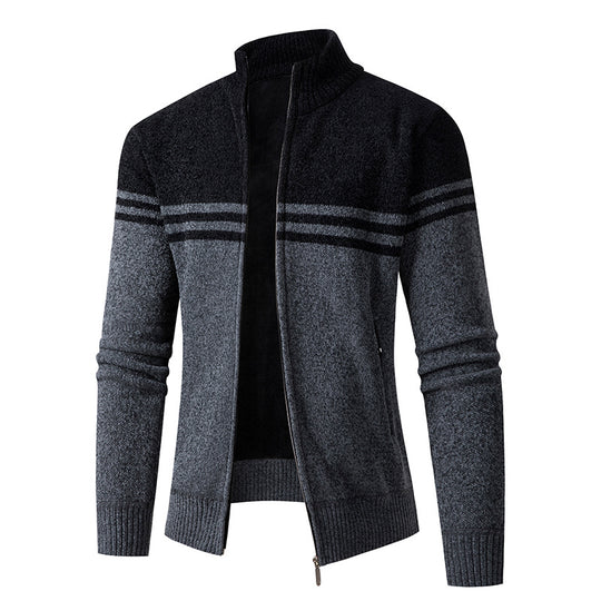 Herren Strickjacke mit modernem Zipper und sportlichem Streifenmuster R&B