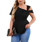 Damen Oberteil mit asymmetrischem Cut-Out und raffiniertem Wickeldesign R&B