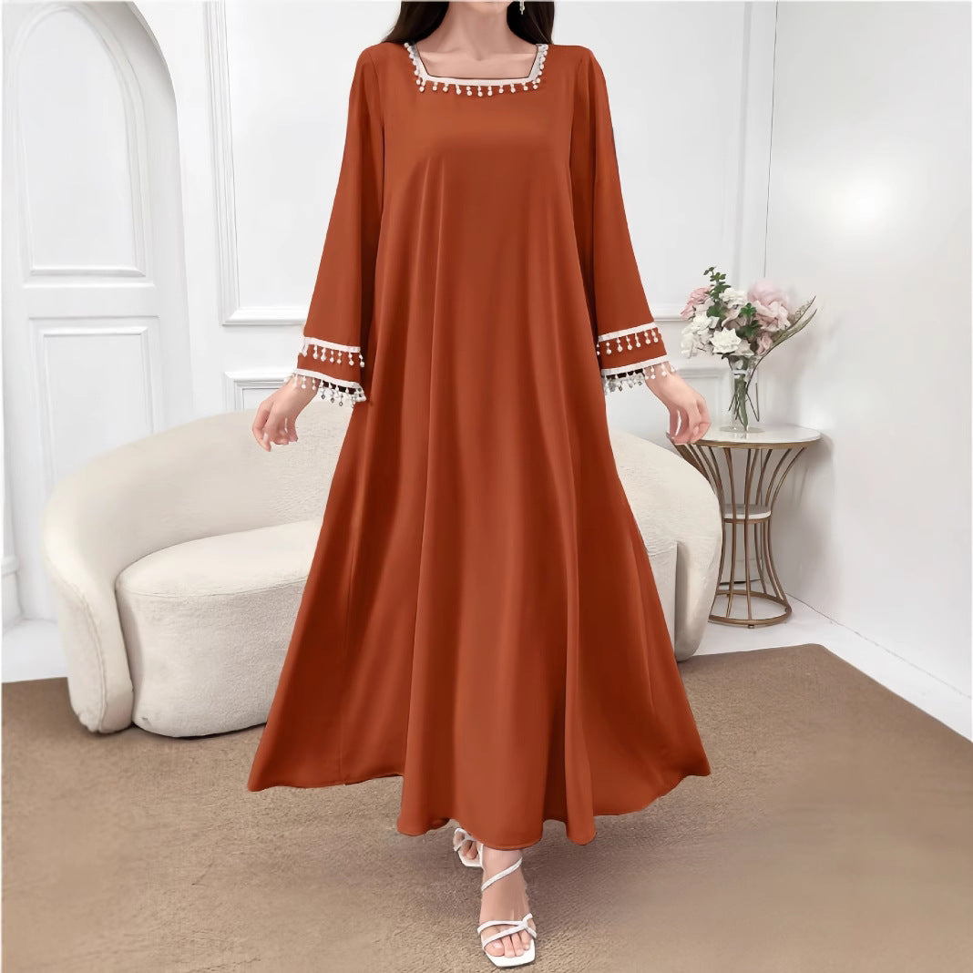 Damen Elegantes Maxikleid mit dekorativen Fransen und weiten Ärmeln R&B