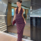 Damen Elegantes Maxikleid im Polka-Dots Design mit tiefem V-Ausschnitt und taillierter Silhouette R&B