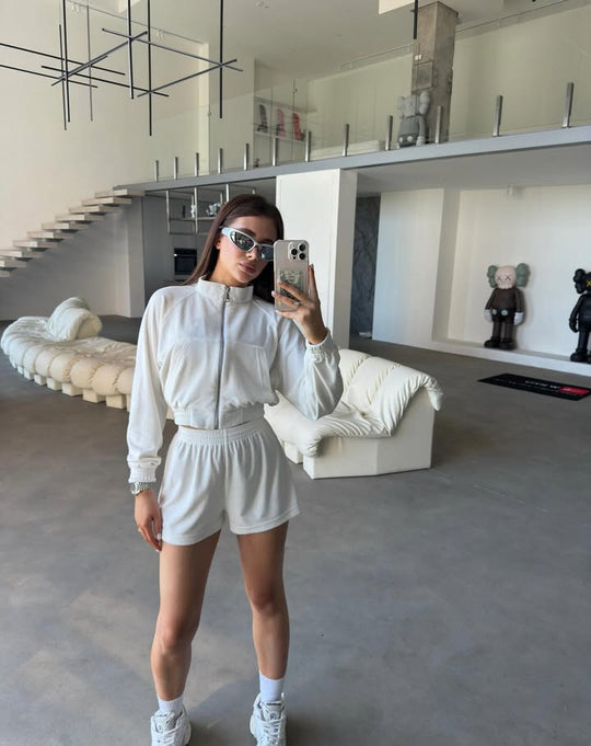 Damen Sportliches Loungewear-Set mit bequemer Jacke und Shorts R&B
