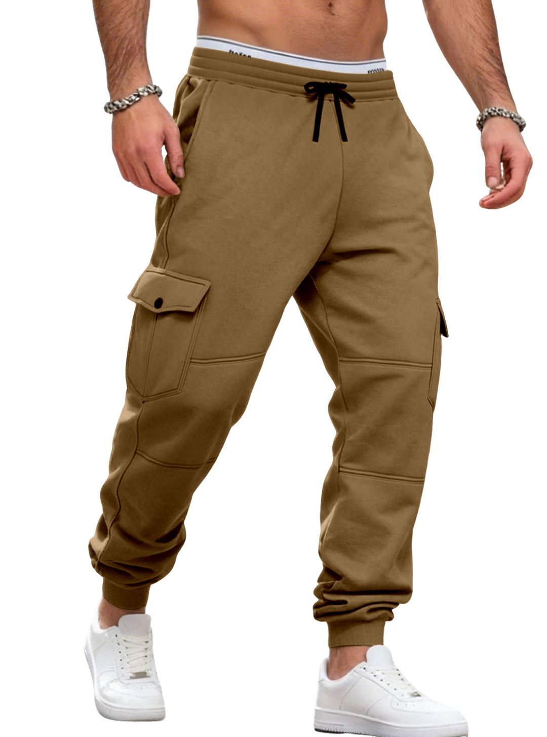 Herren nan sportive Jogginghose mit Cargotaschen Kordelzug und geripptem Knöchelsaum R&B