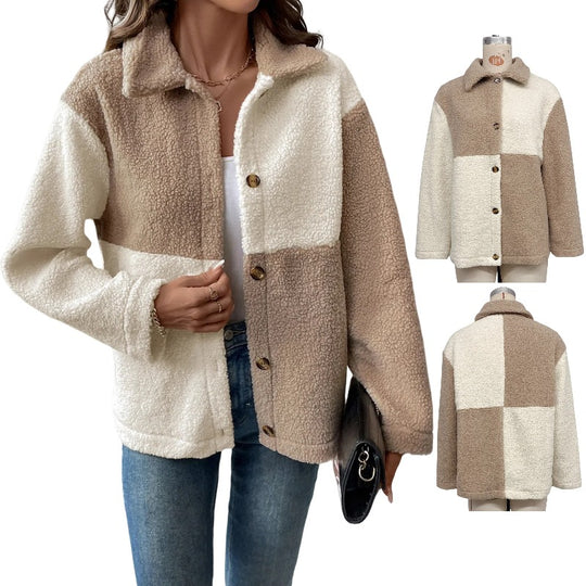 Damen kuschelweiche Fleecejacke mit Blockmuster R&B