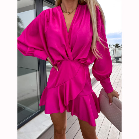 Damen Wickelkleid mit voluminösen Ärmeln und schwingendem Saum R&B