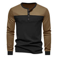 Herren nan zweifarbiges Langarmshirt im Henley-Stil mit Schulterpasse, kurzer Knopfleiste und Rippbündchen R&B