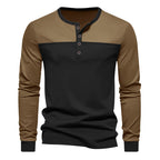 Herren nan zweifarbiges Langarmshirt im Henley-Stil mit Schulterpasse, kurzer Knopfleiste und Rippbündchen R&B