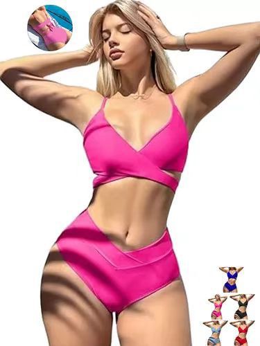 Damen Hoch tailliertes Bikini-Set mit elegantem Wickeldesign R&B