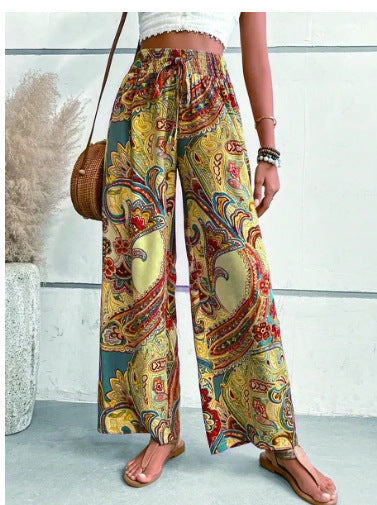 Damen Weite Pailletten-Hose mit elastischem Bund und floralem Muster R&B