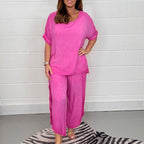 Damen Elegantes und legeres Zweiteiliges Set aus luftigem Leinenmaterial R&B