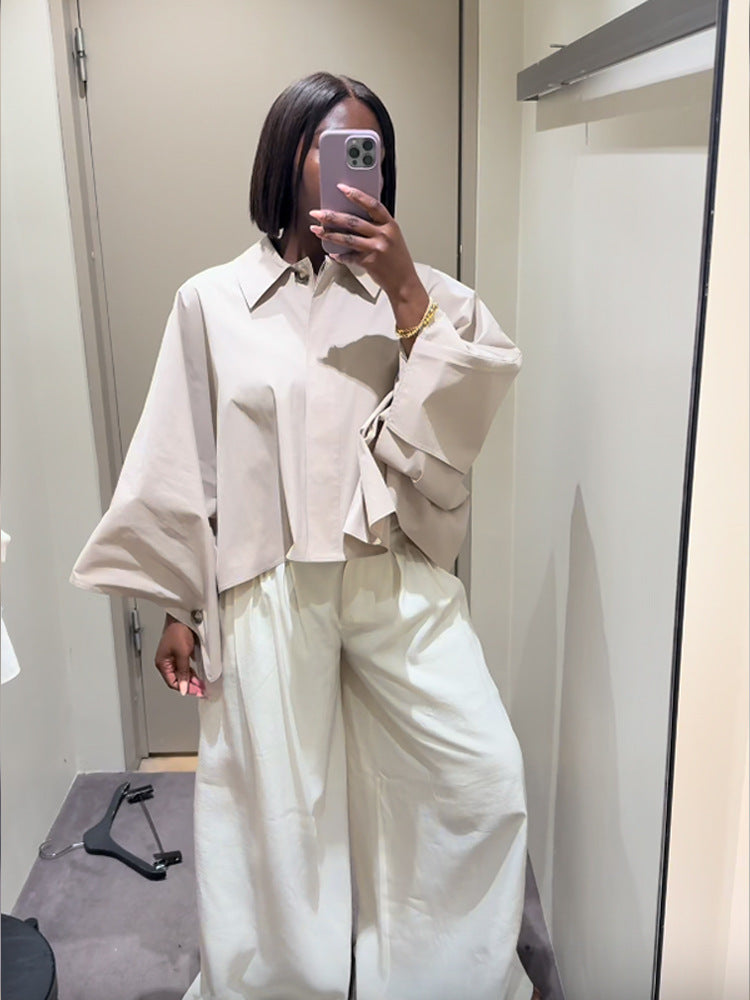 Damen Cropped Bluse mit voluminösen Ärmeln R&B