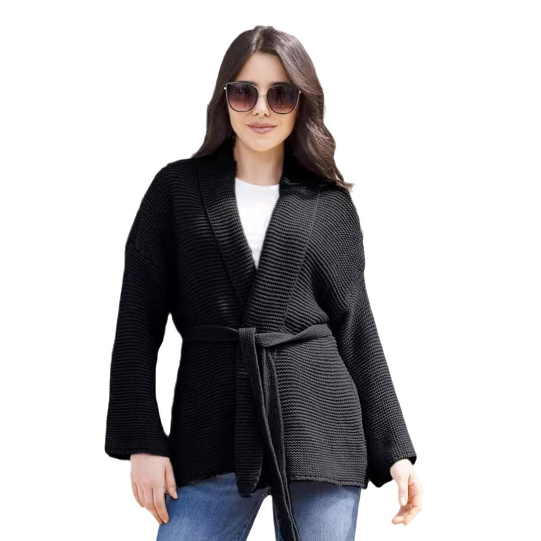 Damen Grobstrick-Cardigan mit Gürtel und weitem Schnitt R&B