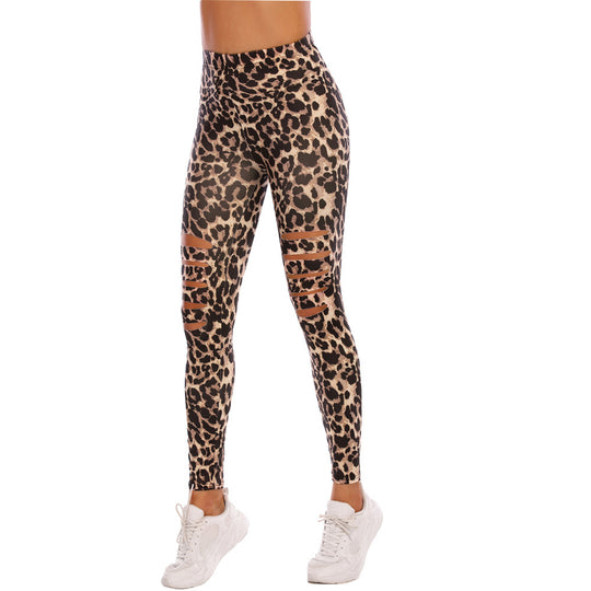 Damen Modische Leggings mit Cut-Outs im Leopardenmuster R&B