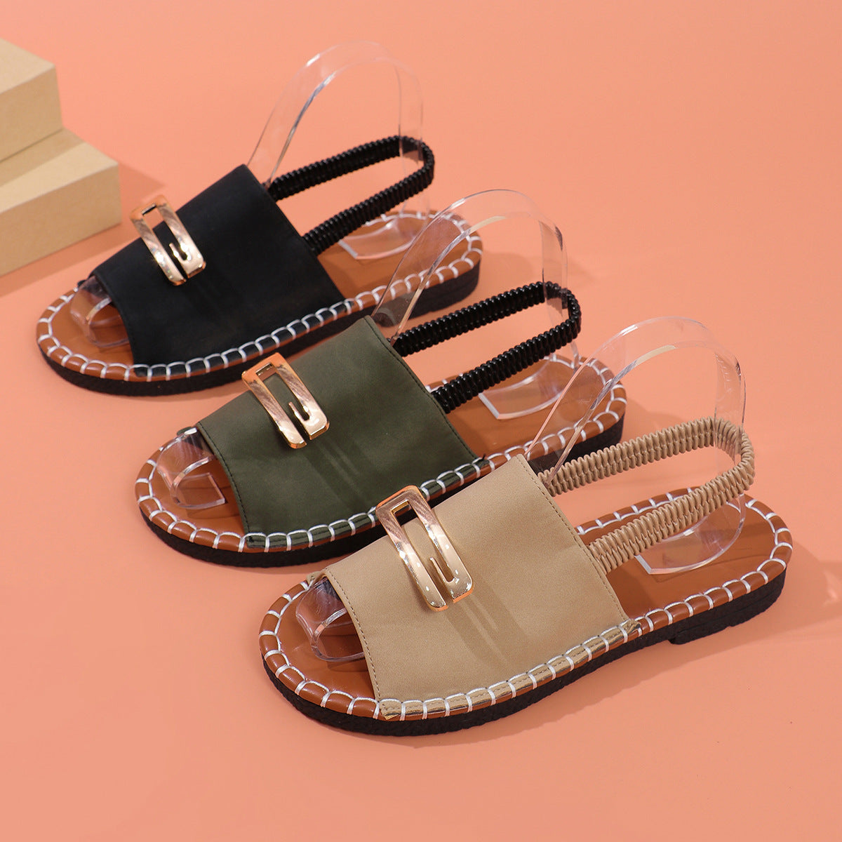 Damen Slingback Sandalen mit dekorativem Riemen und rutschfester Sohle