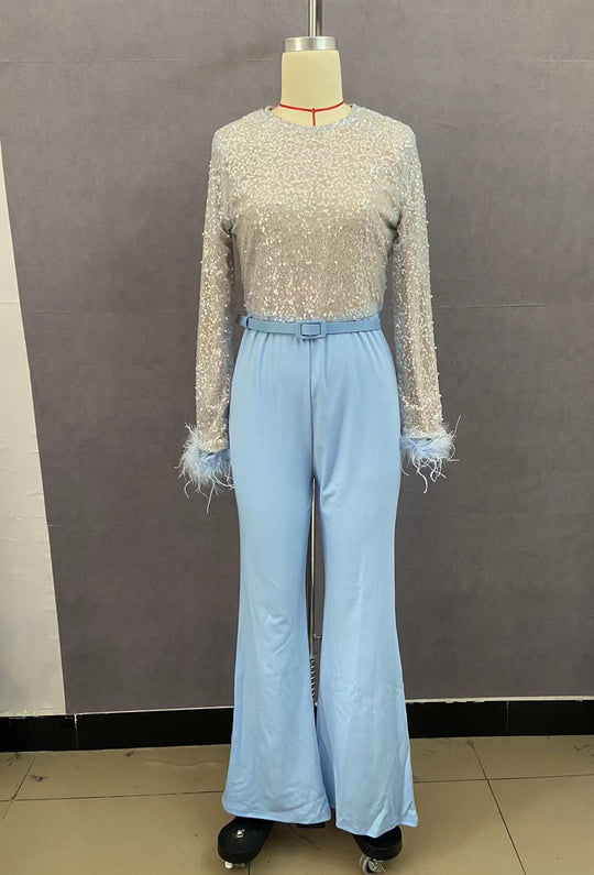Damen Glitzerndes Oberteil mit langen Ärmeln und eleganter Hose R&B