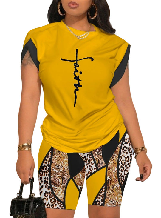 Damen Sport-Set mit inspirierendem Schriftzug und modischem Muster R&B