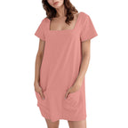 Damen lässiges Tunika-Kleid mit praktischen Taschen und Quadrat-Ausschnitt R&B