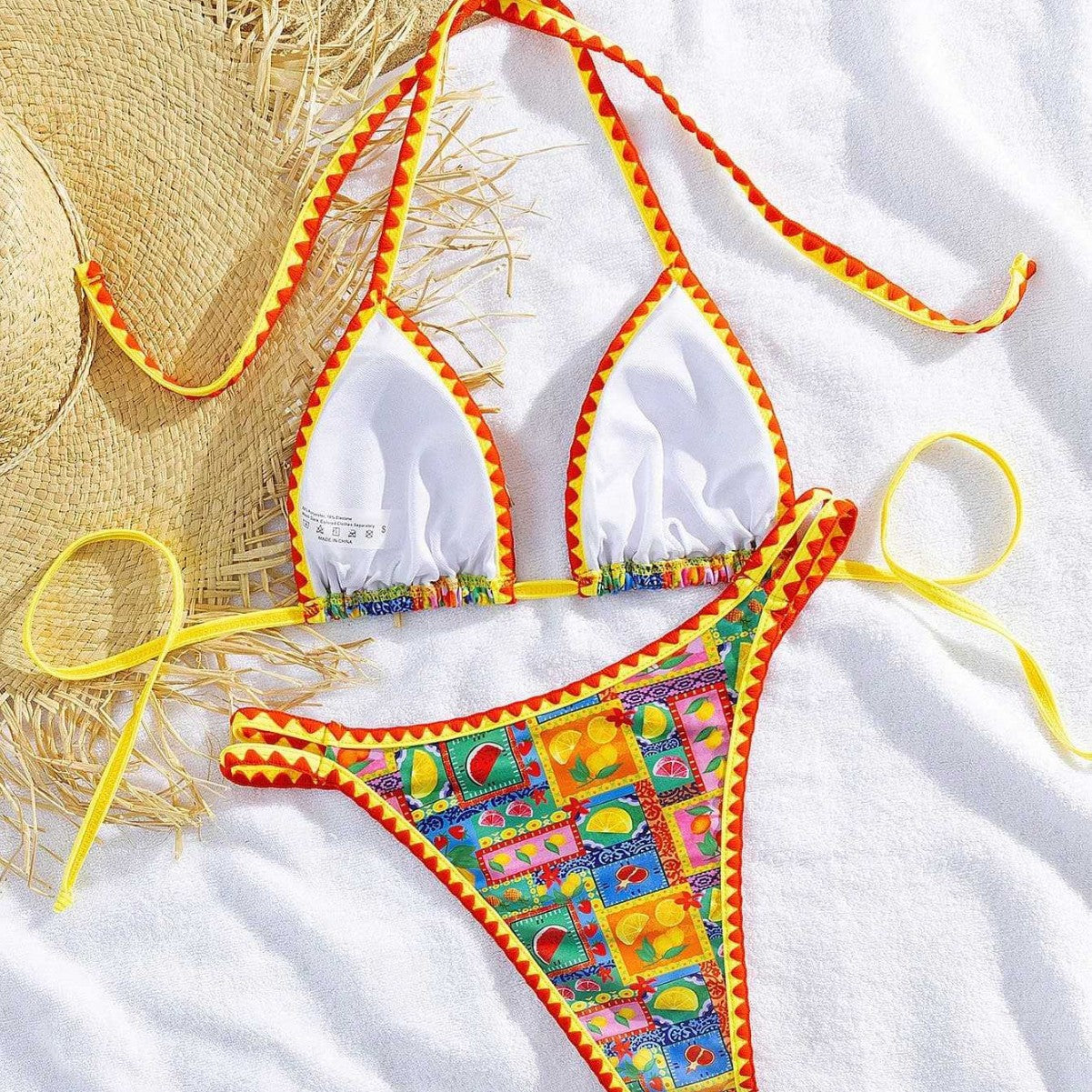 Damen Triangel-Bikini mit buntem Mustermix R&B