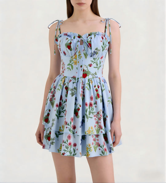 Damen Minikleid mit Blumenmuster und bordeauxfarbenem Unterrock R&B