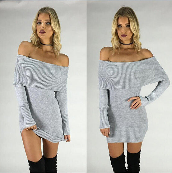Damen Off-Shoulder Strickkleid mit langen Ärmeln R&B