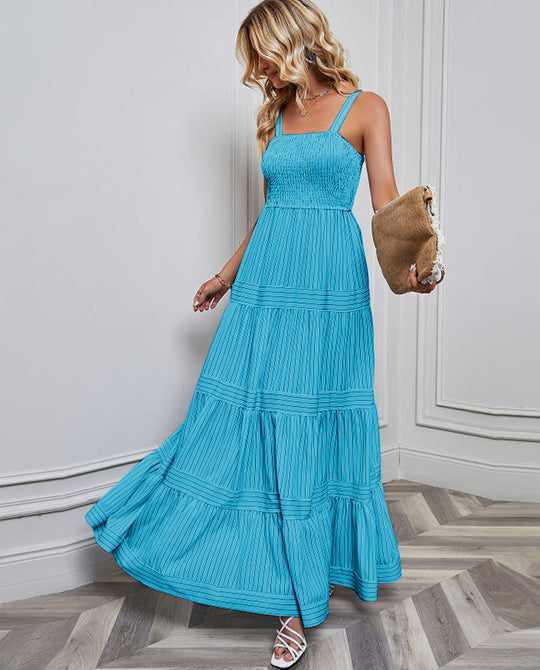 Damen Maxikleid mit raffiniertem Pliszeedesign und elastischem Oberteil R&B