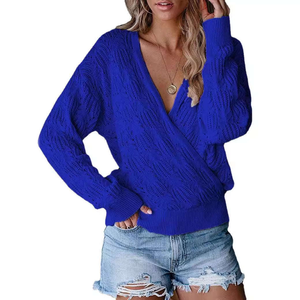Damen Übergröße Strickpullover mit V-Ausschnitt und Rippstrickbündchen R&B