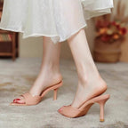 Damen Offene Mules mit glänzendem Design und elegantem Absatz R&B