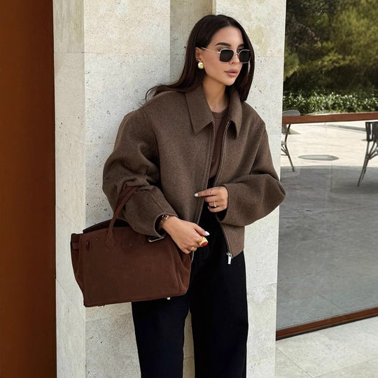 Damen Kapuzenjacke im Vintage-Stil mit oversized Schnitt und Reißverschluss R&B
