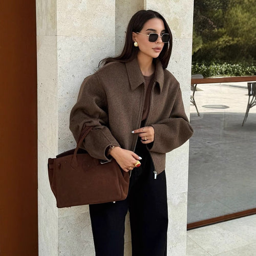 Damen Kapuzenjacke im Vintage-Stil mit oversized Schnitt und Reißverschluss R&B