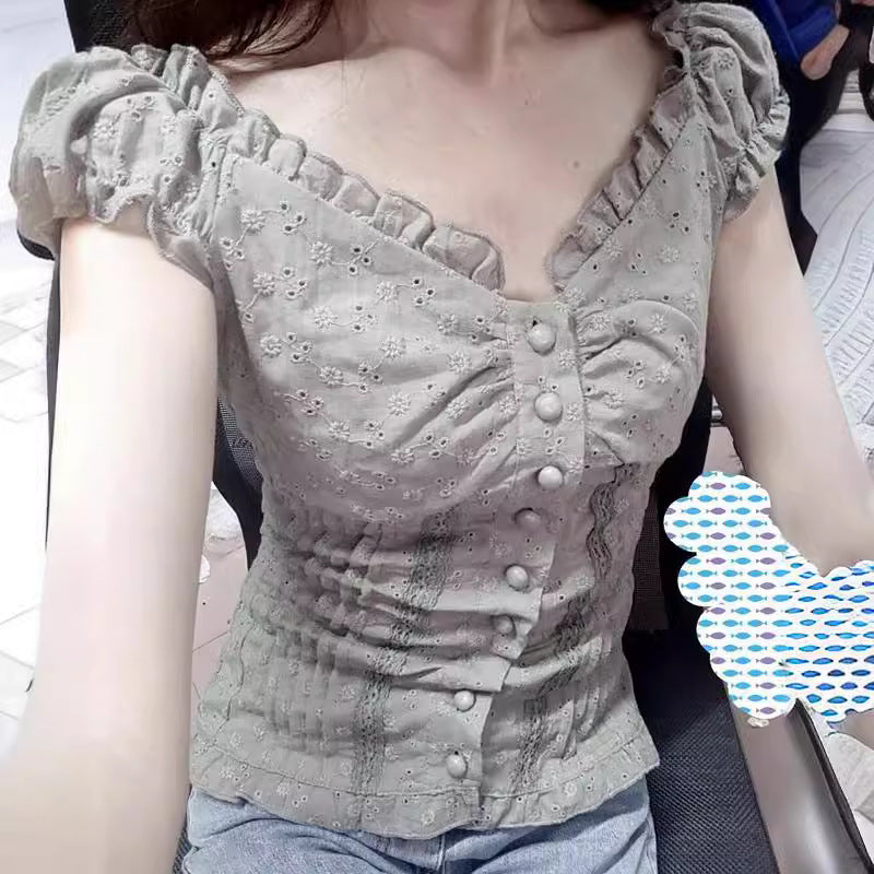 Damen Rüschenshirt mit floralen Details R&B