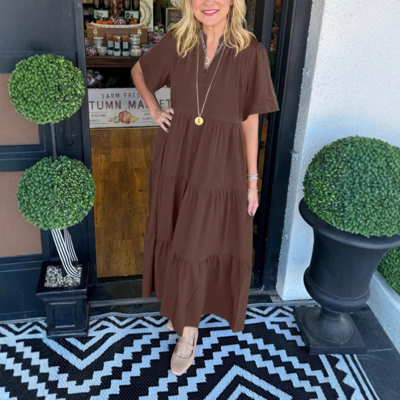 Damen langärmeliges Maxikleid mit V-Ausschnitt und Volantdetail R&B