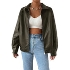 Damen trendige Kunstlederjacke im modernen Schnitt mit lässigem Reißverschluss R&B