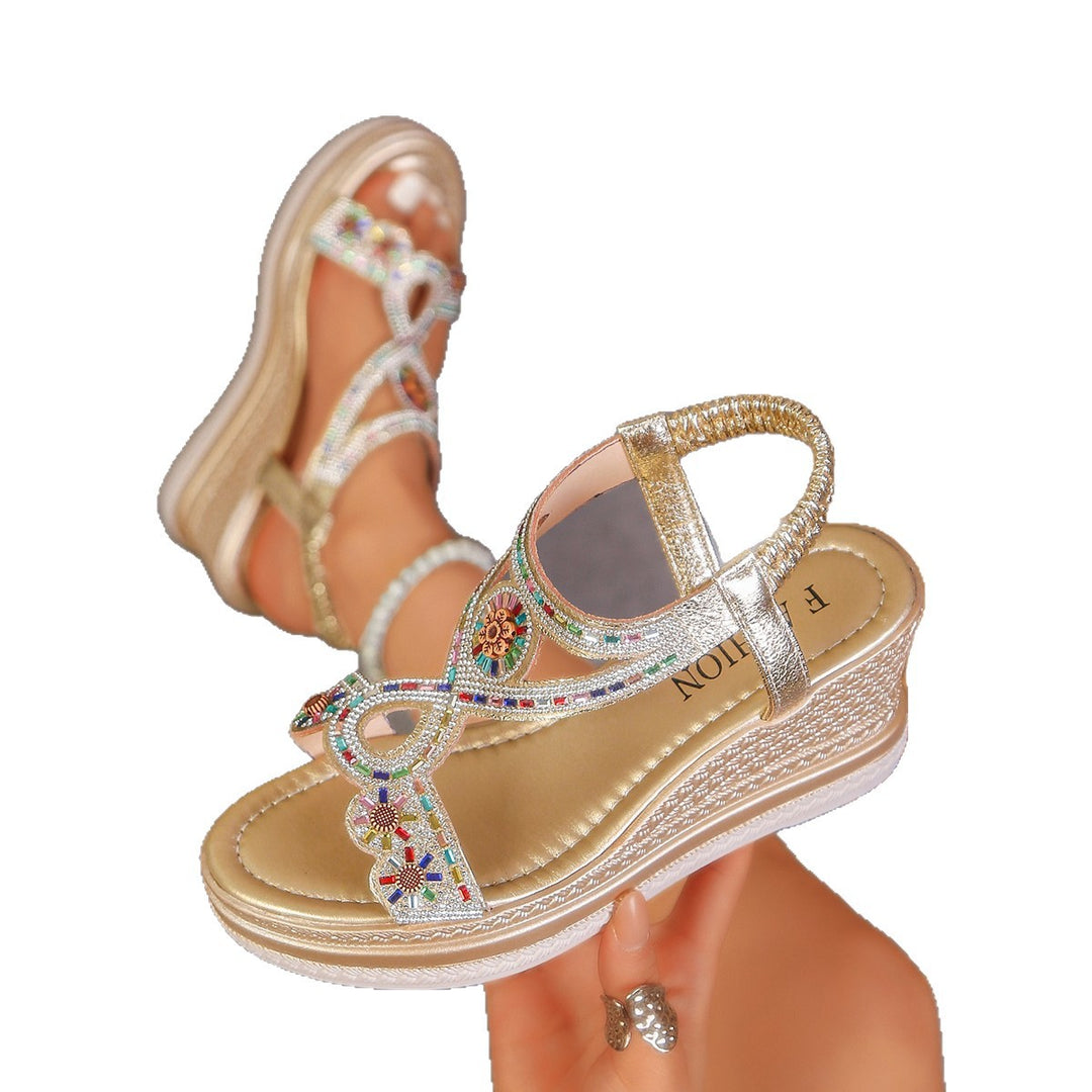Damen Wedge-Sandalen mit verzierten Riemen und komfortablem Fußbett R&B