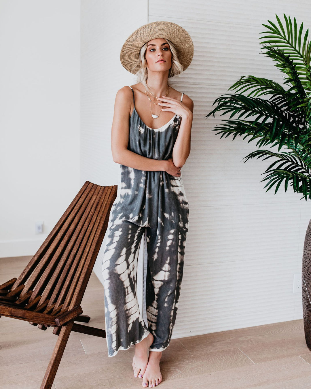 Damen Elegantes Jumpsuit mit Spaghettiträgern und weitem Bein R&B