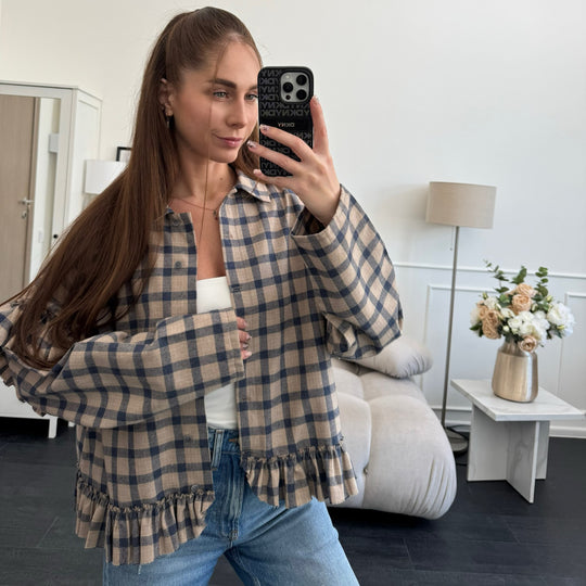 Damen kariertes Hemd mit Rüschendetails R&B