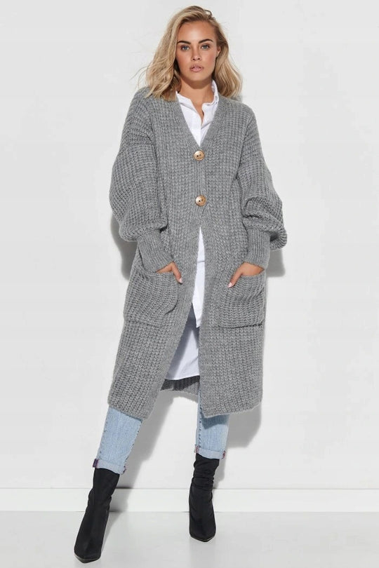 Damen Grober Strickmantel mit praktischen Taschen und modischem Knopfverschluss R&B