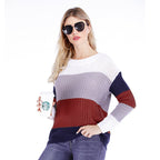 Damen Grobstrickpullover mit modischem Streifenmuster und weitem Schnitt R&B