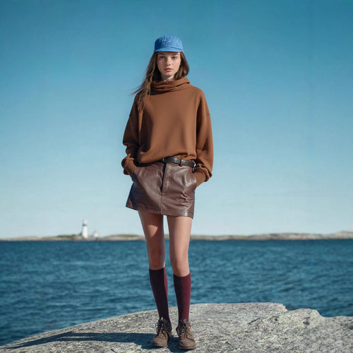 Damen lässiger Strickpullover mit asymmetrischem Kragen R&B