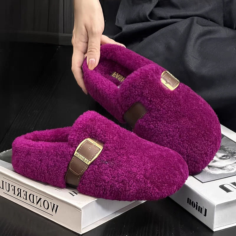 Damen Flauschige Hausschuhe mit modischem Schnallen-Detail und Komfortsohle R&B