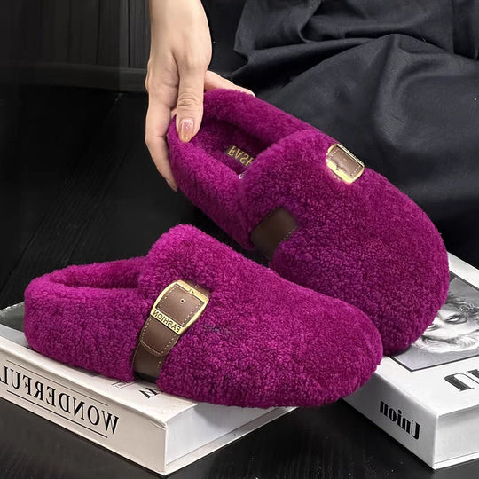 Damen Flauschige Hausschuhe mit modischem Schnallen-Detail und Komfortsohle R&B