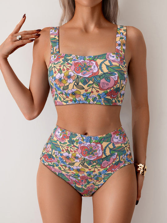 Damen Hochtailliertes Badeset mit floralem Muster R&B