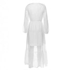 Damen Maxi-Kleid mit transparentem Rüschensaum und eleganter Taillierung R&B