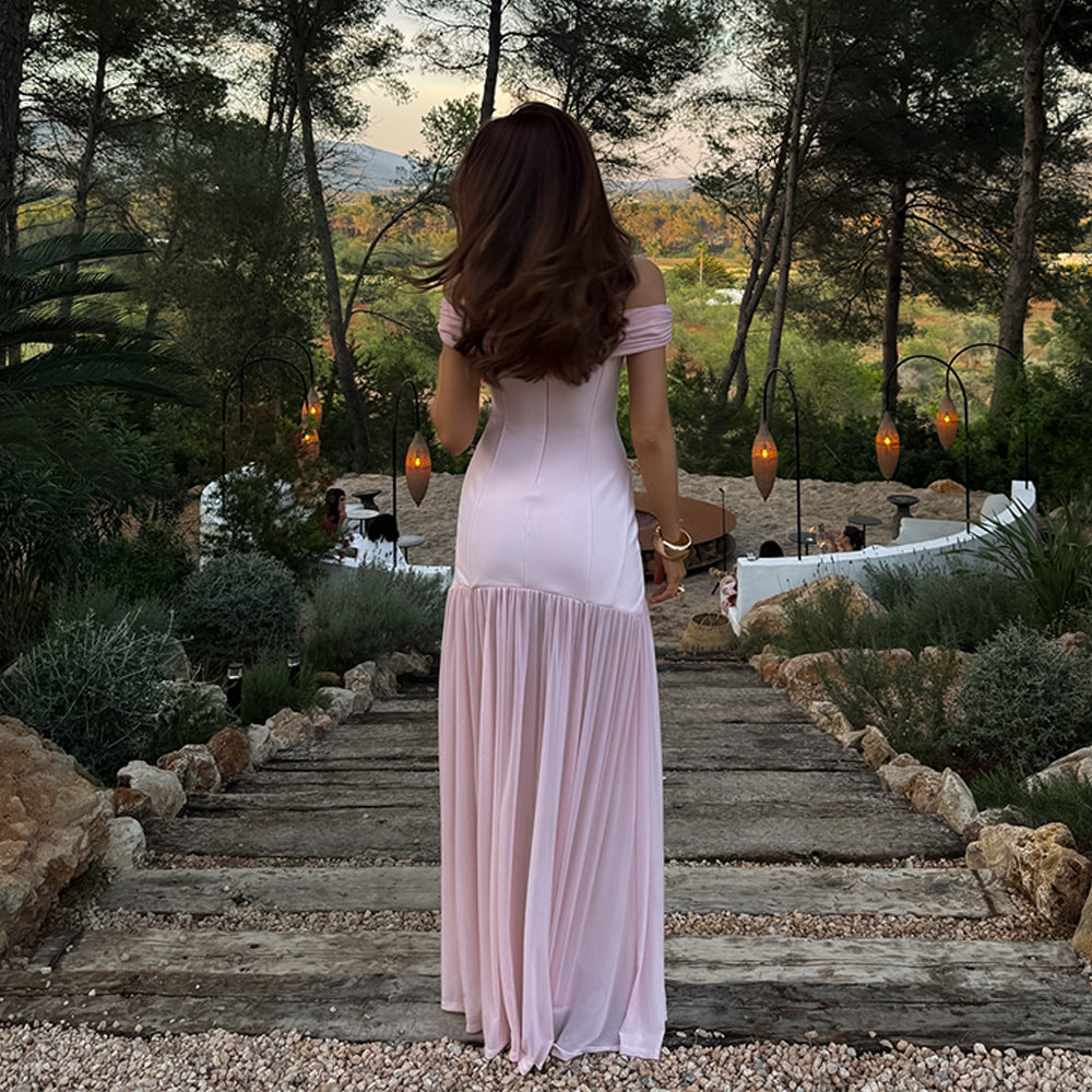 Damen Elegantes Maxikleid mit schulterfreiem Design und verführerischem Drapierungselement R&B