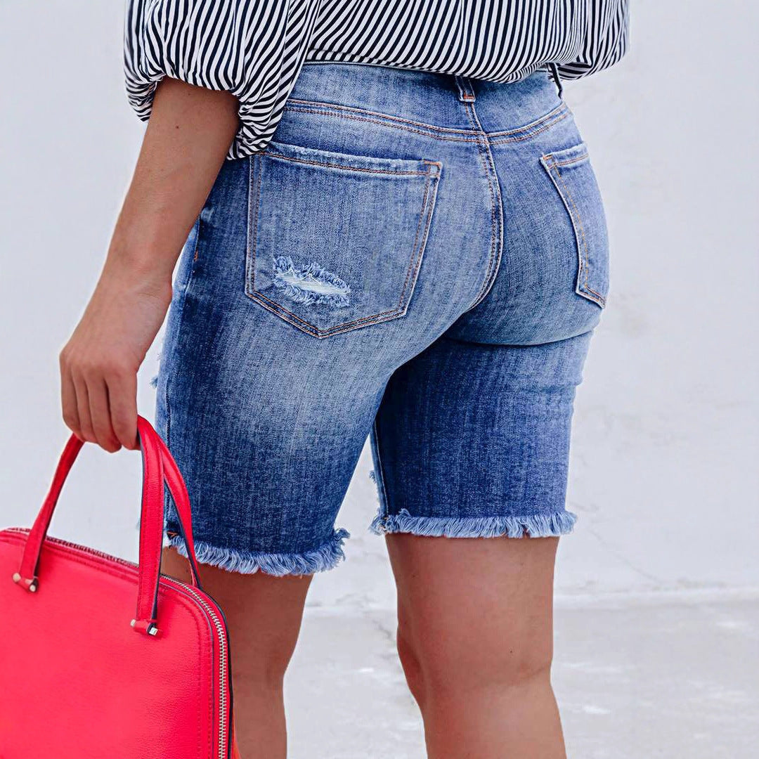 Damen Denim-Shorts mit modischen Destroyed-Details R&B