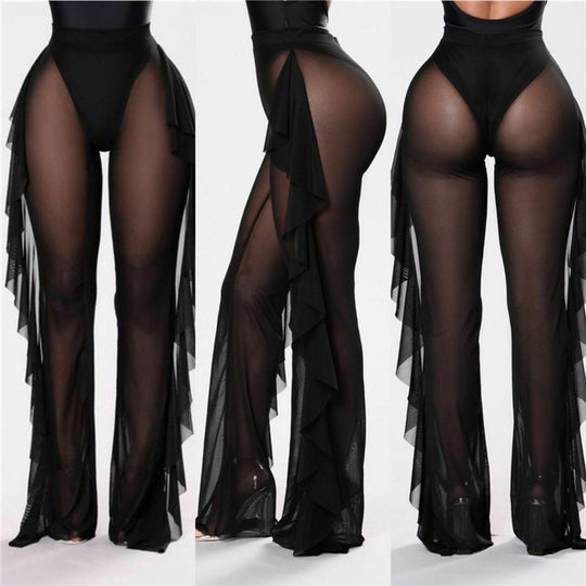 Damen Elegante und luftige Transparent-Hose mit Rüschendetails R&B