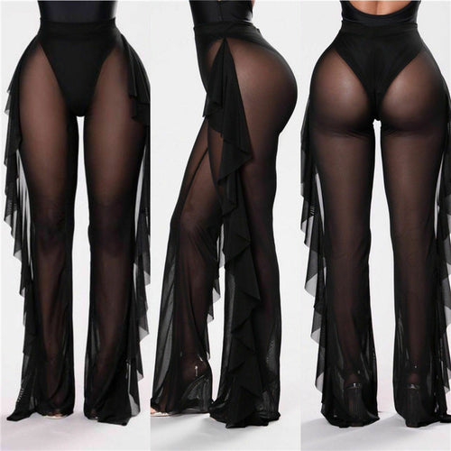 Damen Elegante und luftige Transparent-Hose mit Rüschendetails R&B