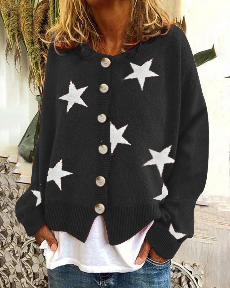 Damen trendige Strickjacke mit Sternenmuster R&B