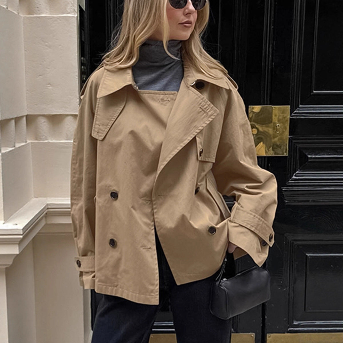 Damen Übergröße Trenchcoatjacke mit doppelter Knopfleiste und lässigem Schnitt R&B