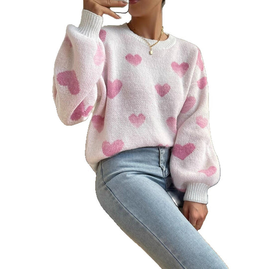 Damen Sweater mit Herzenmuster und weitem Schnitt R&B